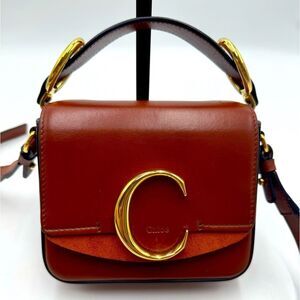 Auth Chloe Polished Sepia Brown Leather Suede Mini Chloe C Handbag Preloved Ex++